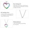 BAMOER 925 Sterling Silver Rainbow Kolorowy wzór serca Miłość olśniewający naszyjnik z cyrkonią łańcuszek z ogniwami dla kobiet biżuteria
