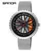 Sanda Men's Fashion Quartz Watch, Mesh Strap, Waterproof, Outdoor Casual, Hollow Wheel Dial.