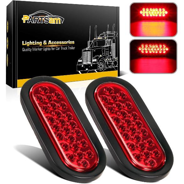 Partsam 2x Oval Clear Lens White Stop Turn Tail Backup Reverse Fog Lights Lamps Rubber Flush Mount 6" 24 LED for Truck Trailer Boat RV Waterproof
