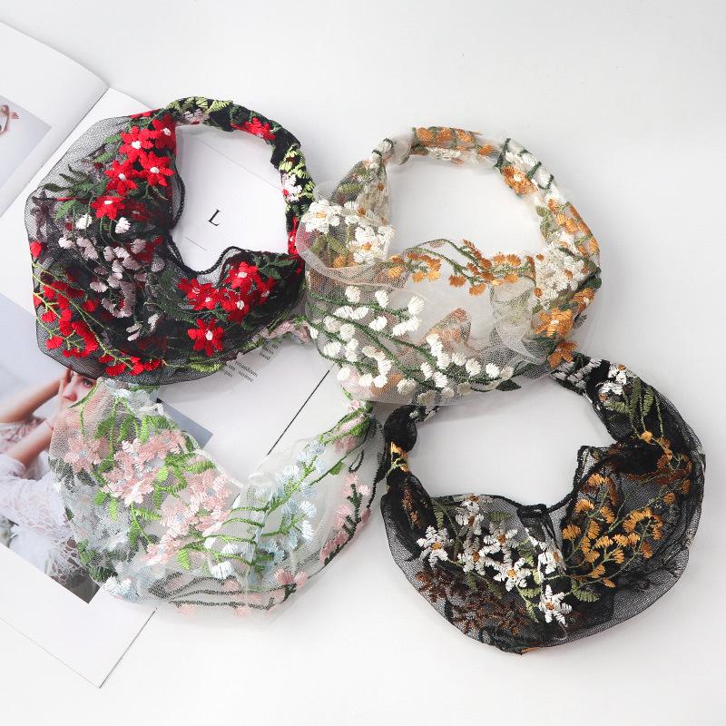 Embroidered Mesh Wide Headband With Exquisite Floral Embroidery And Soft Breathable Fabric Perfect For Bridal Events Daily Wear