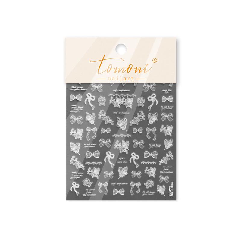 Tomoni Ballet Lace Bow Nail Stickers - Elegant and Durable Nail Art.