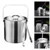 Double Layer Ice Bucket Set with Lid and Tongs Multifunctioanl Ice Bucket and Tongs Set Practical Ice Caddies with Cover