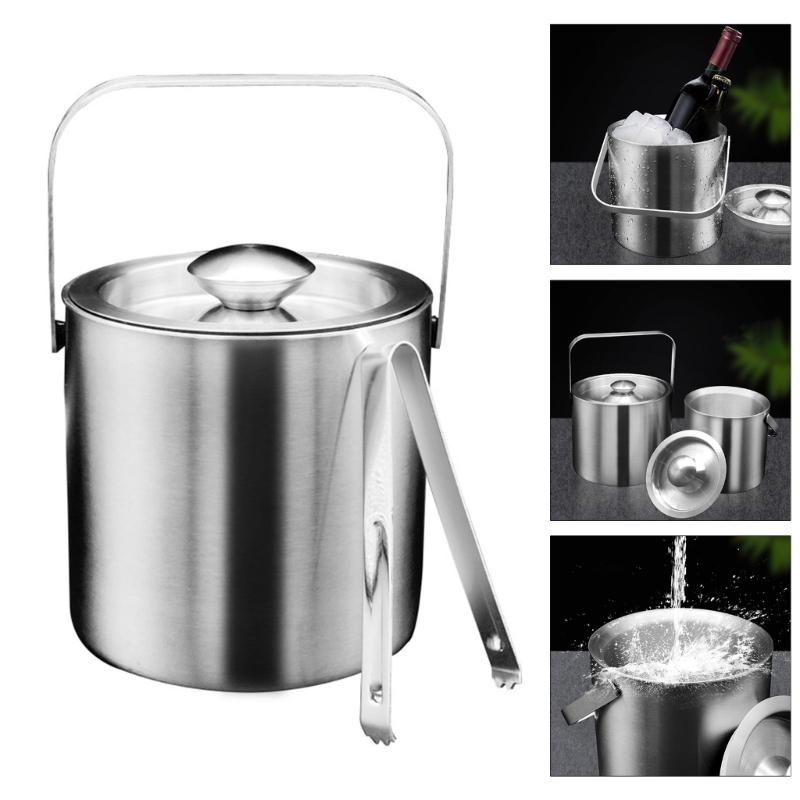 Double Layer Ice Bucket Set with Lid and Tongs Multifunctioanl Ice Bucket and Tongs Set Practical Ice Caddies with Cover