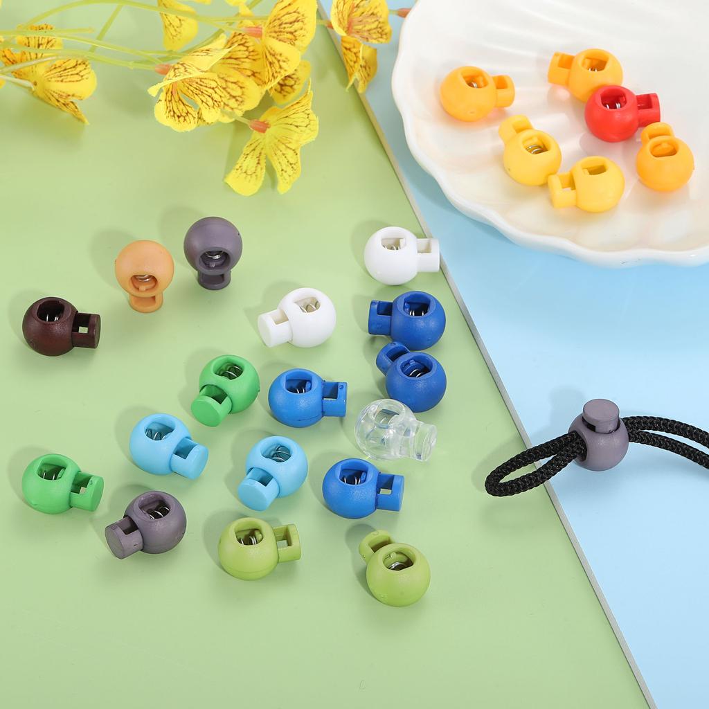 50pcs Plastic Cord Locks Spring Slider Toggles Clip End Stopper Fastener Round Ball Shape for Drawstrings Paracord Shoelace 8mm
