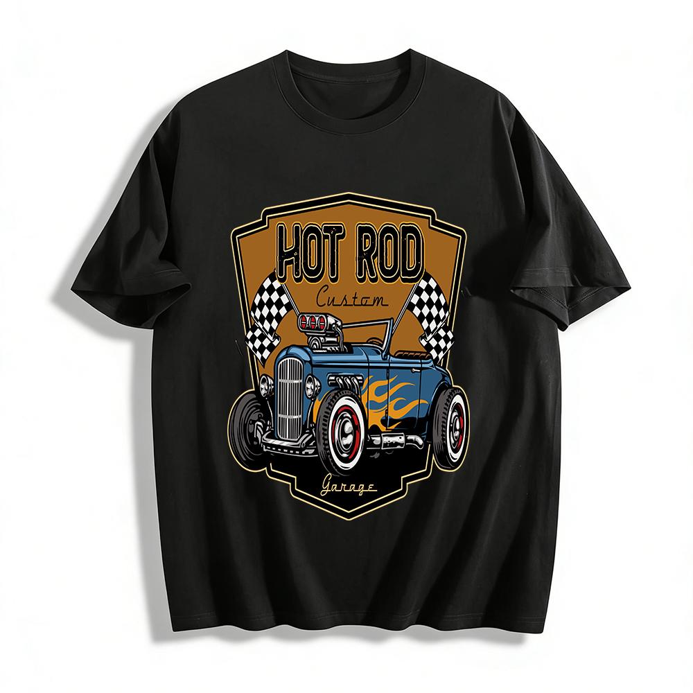 

Винтажная футболка с графическим принтом Hot Rod Custom Garage для любителей классических автомобилей, повседневный топ, футболка из чистого хлопка XXS