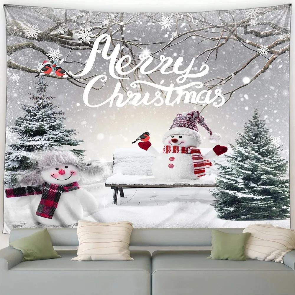 Christmas Cute Snowman Christmas Tree Tapestry Bedroom Living Room Home Christmas Decoration Tapestry