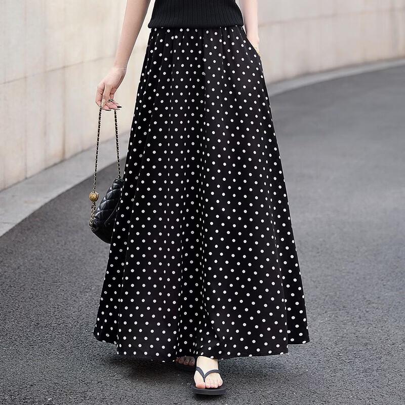 

Women s High-Waist Polka Dot A-Line Long Skirt L