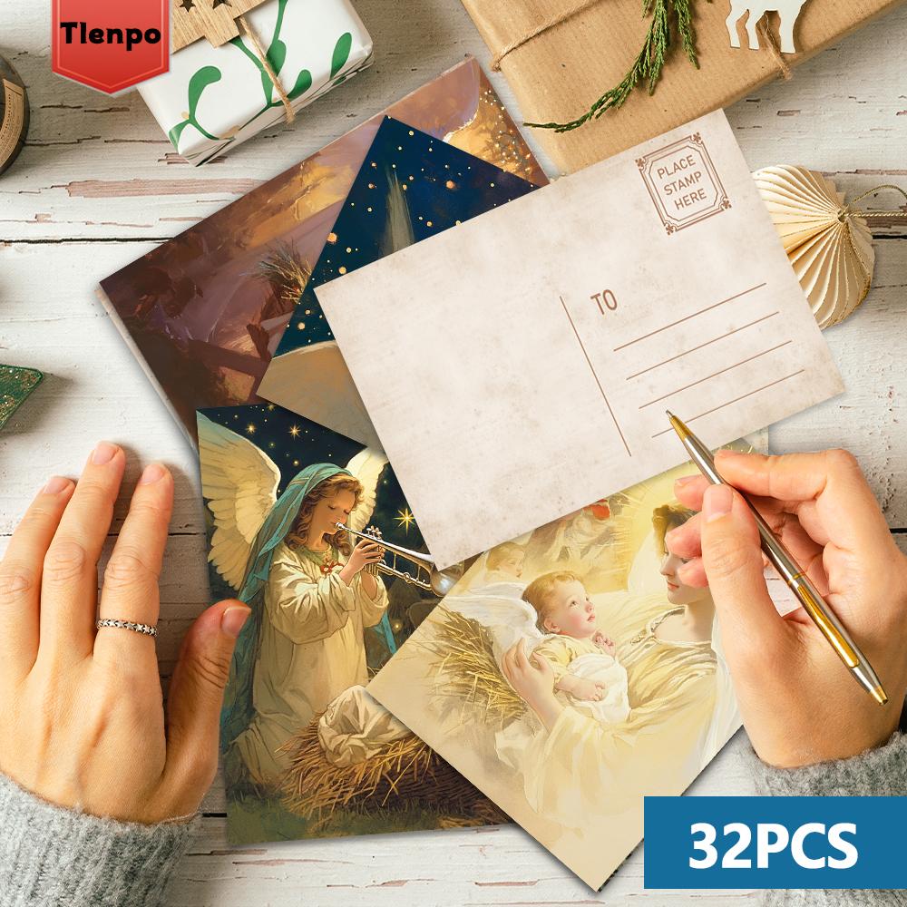 32pcs, Christmas postcards, the birth of Jesus, birthday/anniversary gifts, collectibles, suitable for gifting, mailable.