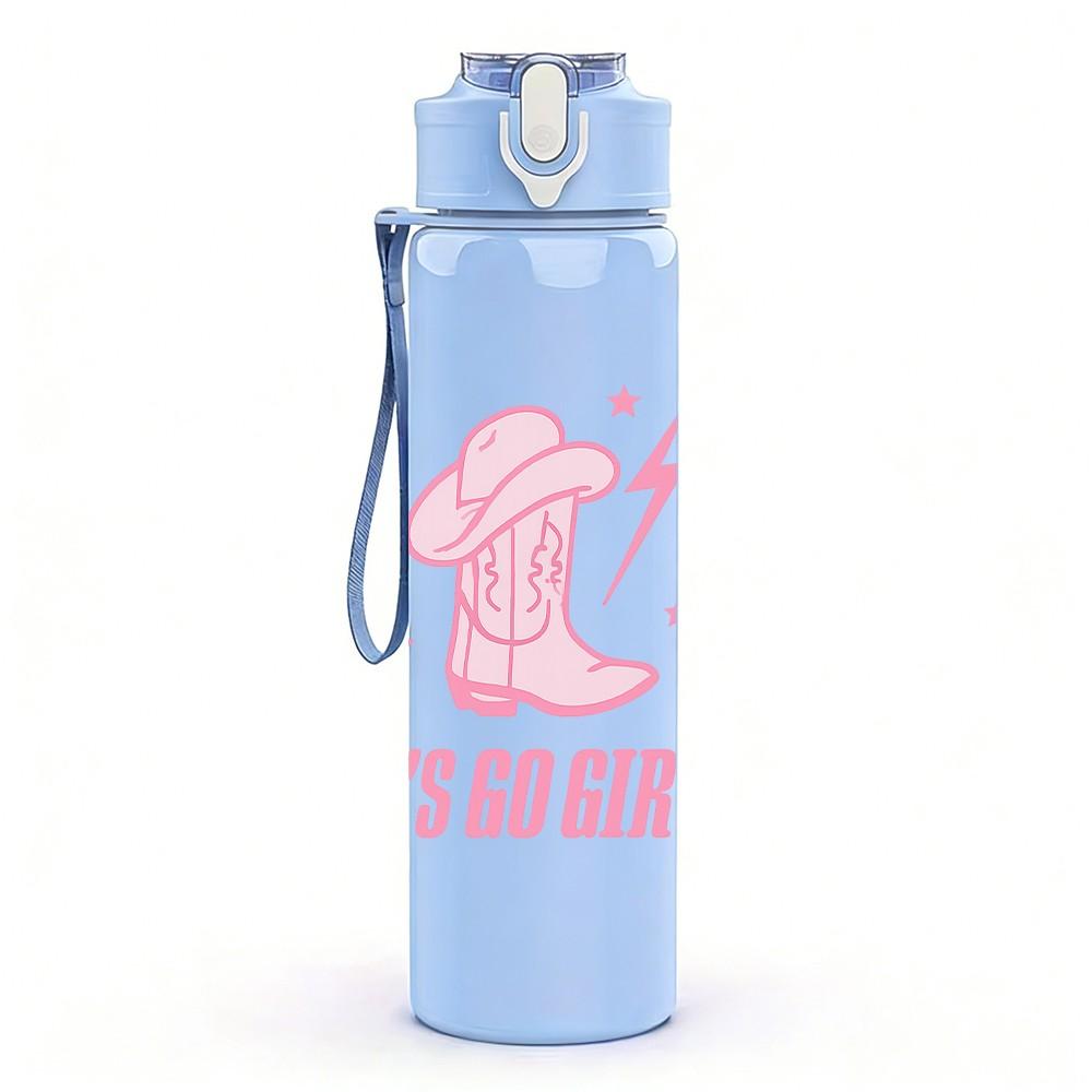 1PC Lets Go Girls Pink Quote Print 750ml Color Plastic Sports Water Bottle Leakproof Flip Straw Lid Suitable for Sports Office Home Use
