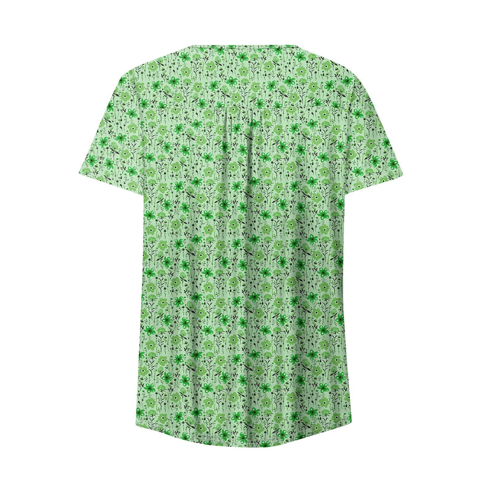 Женская модная повседневная футболка с v-образным вырезом и цветочным принтом — фото 4