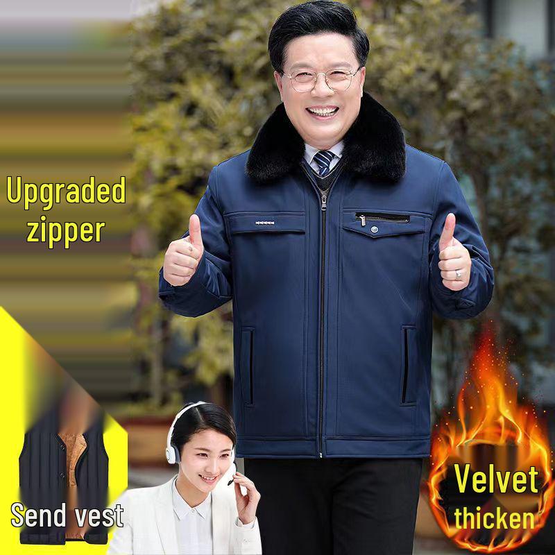 Men's Fleece-Lined Winter Jacket: Thick, Warm, Short Style for Middle-Aged & Elderly – Perfect for Autumn & Winter.