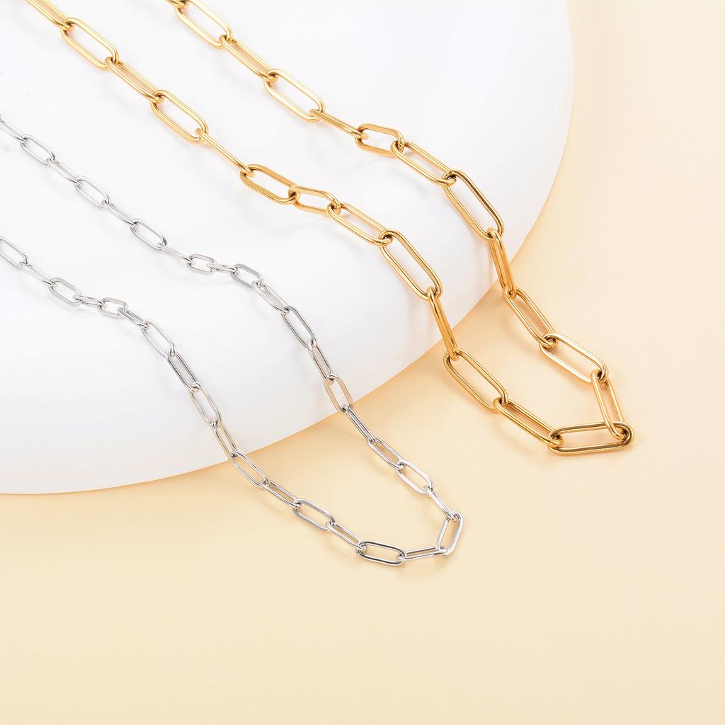 Polished Paper Clip Chain 2.5/2.7/4mm Stainless Steel Necklace Trendy Layering Choker Waterproof Jewelry Men And Women