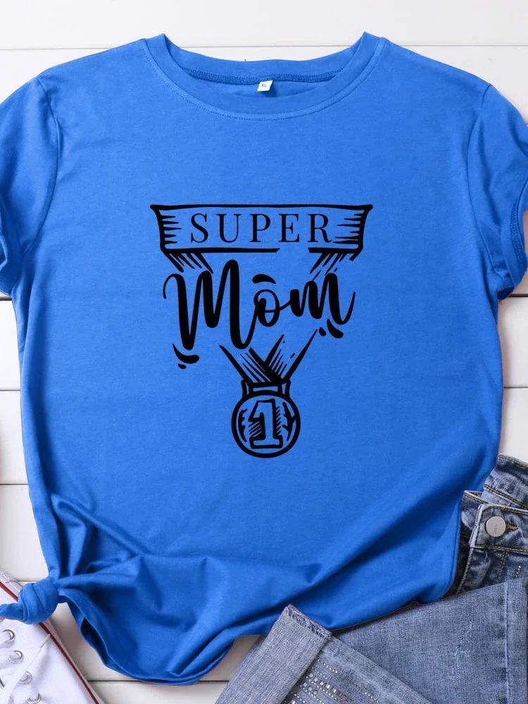 SUPER MOM NO.1 Print Women T Shirt Short Sleeve O Neck Loose Women Tshirt Ladies Tee Shirt Tops Clothes Camisetas Mujer
