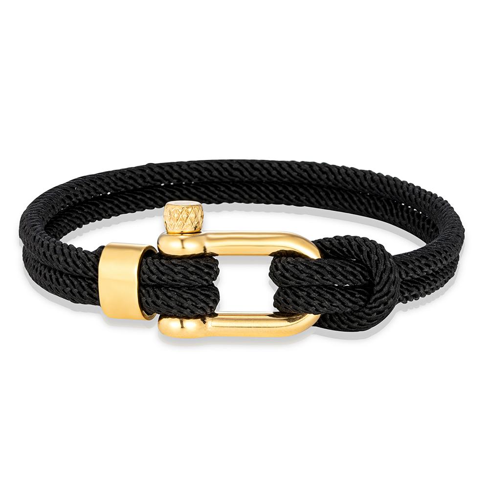 Gold Color Stainless Steel Shackle Bracelet Simple Double Strand Nautical Rope Bracelets for Men Women Handmade Jewelry
