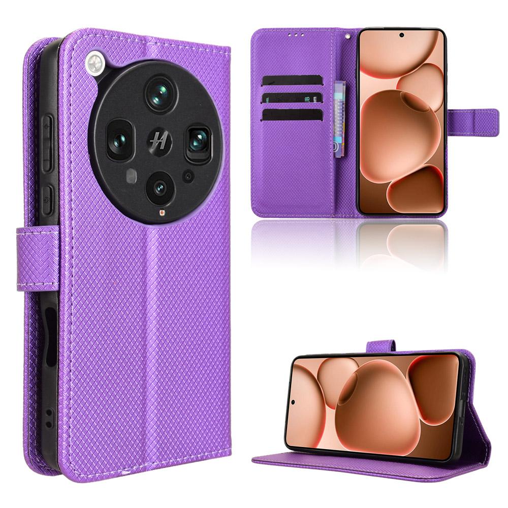 

For Oppo Find X8 Ultra 5G Leather Wallet Case with Strap Diamond Texture Phone Cover Purple