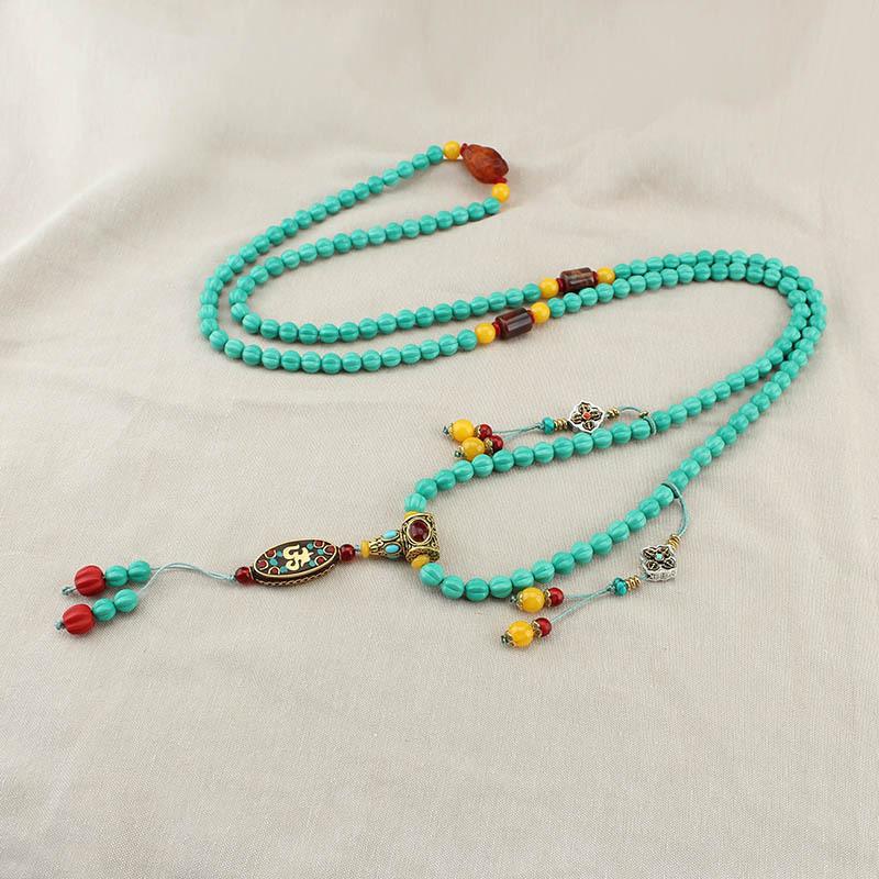 GEMCHIC Women s Tibetan Nepal Imitation Turquoise Long Necklace Bohemian Crossbody Chain Chinese Style Vintage Plain Ethnic Back Chain