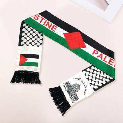 צעיף עם הדפס דגל האומה הפלסטינית, עם פרנזים, סאטן, תואם צבעים, יוניסקס, פטריוטיות, חלק, מותאם אישית, מצעד מסיבת יום לאומי פלסטיני, לעיטוף הצוואר