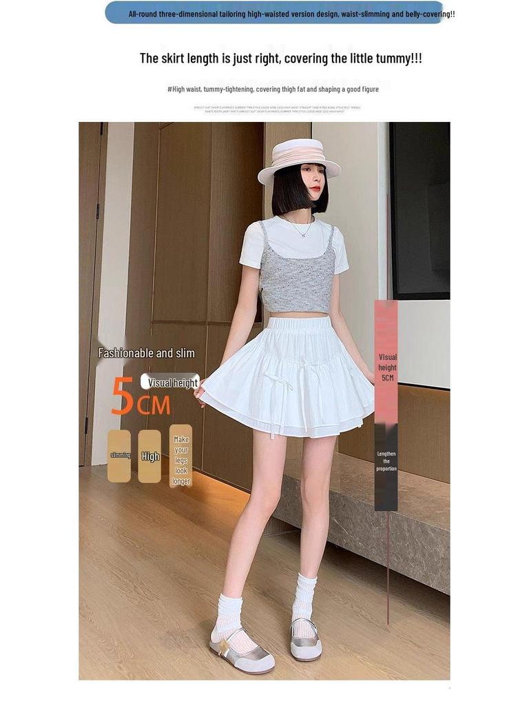 Letní nadýchaná sukně s vysokým pasem a mašlí se všitými bezpečnostními šortkami - Dámský design proti odhalení