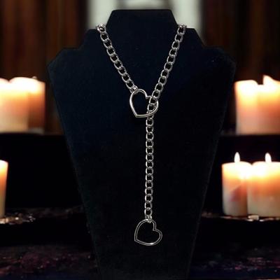 Damen-Halskette mit Herz-O-Ring, Punkrock-Persönlichkeit, kubanischer langer Schlüsselbeinkette, Schmuck, verstellbare Lariat-Y-Halskette