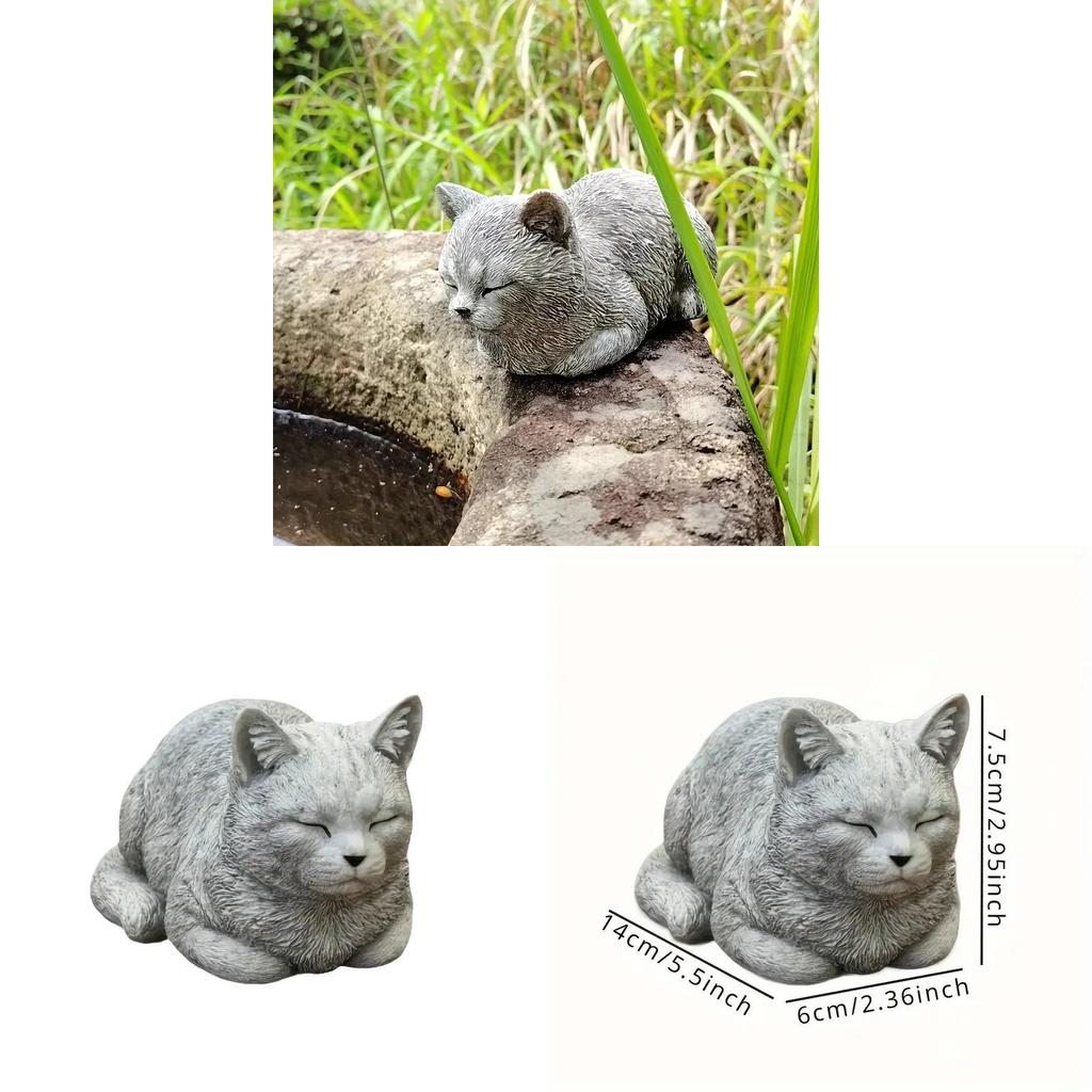 Figurina di Gatto in Resina Gatto Carino Addormentato Decorazione da Giardino Regalo per Amanti degli Animali