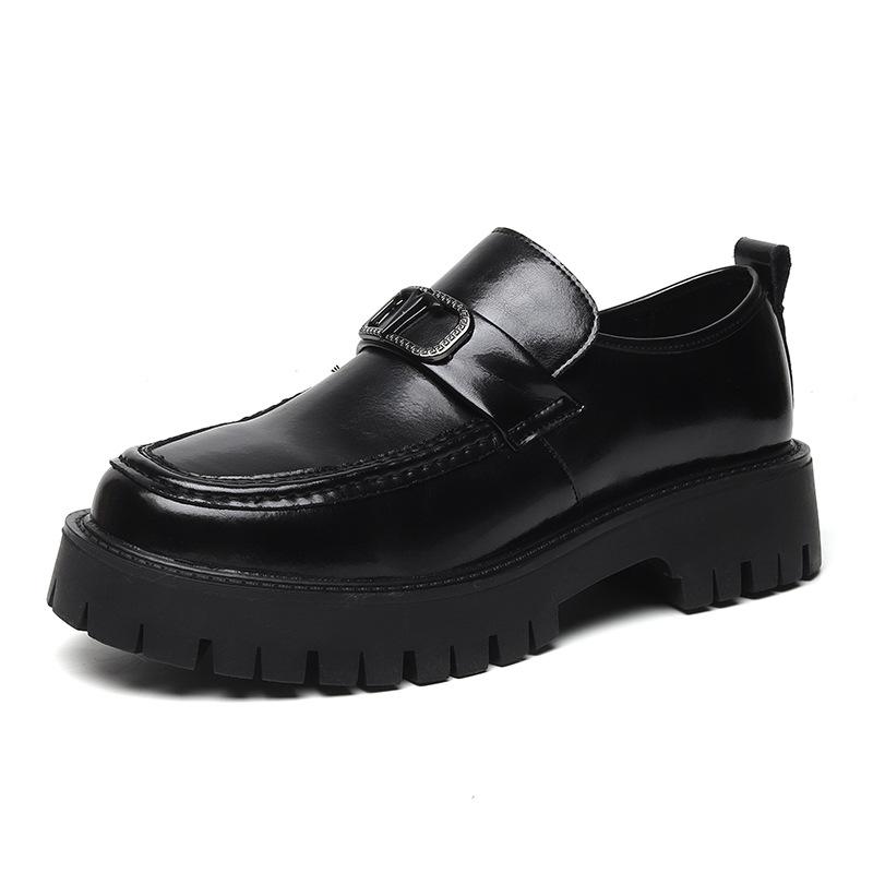 

Осенние британские повседневные кожаные туфли мужские большого размера с одной педалью мужские туфли с большой головкой и толстой подошвой, увеличивающие высоту 2136-T 44 чёрный