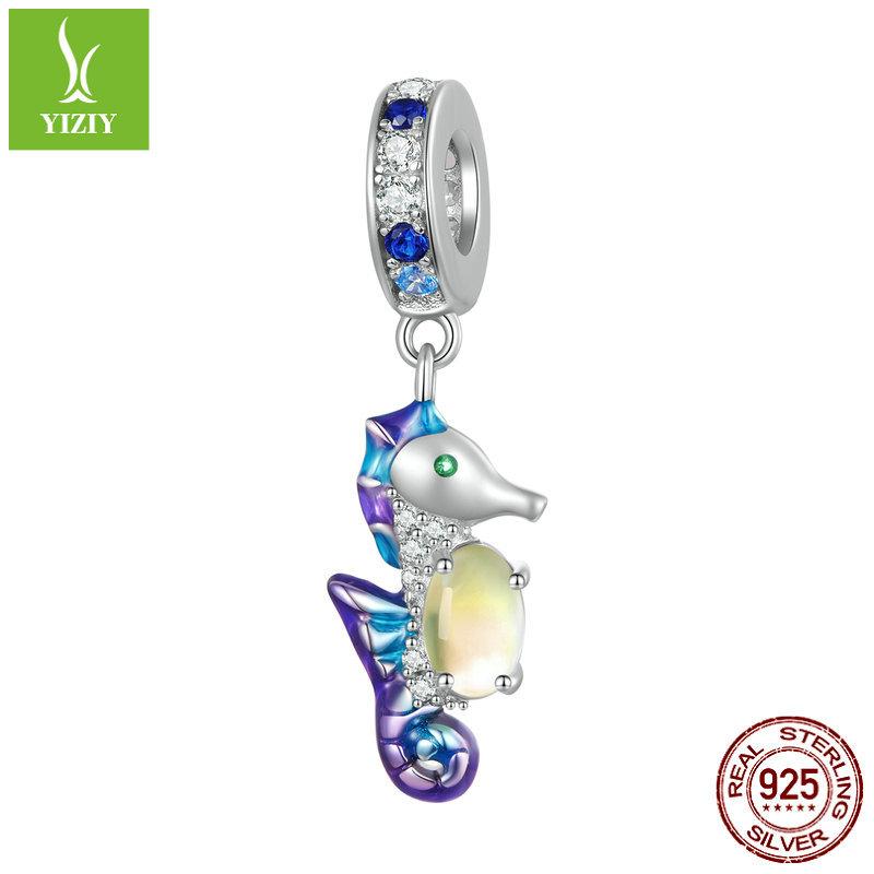 Ocean Series Man Fishtail Diy Pendant Accessories, Dream Jellyfish Seahorse S925 Sterling Silver Beads