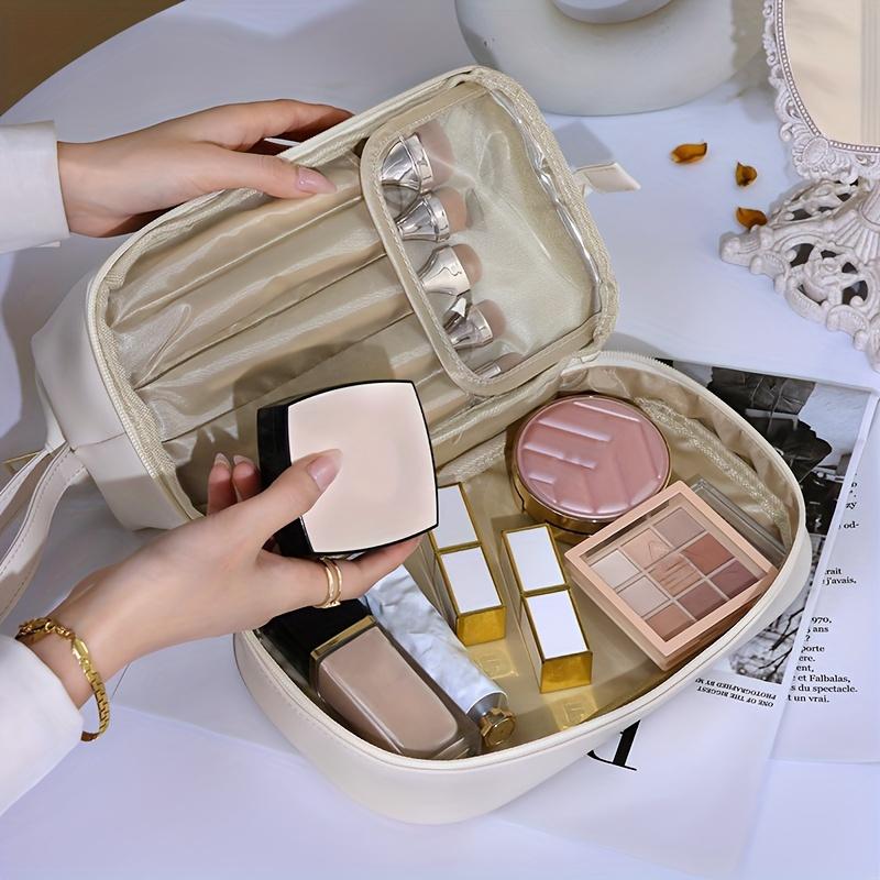 1pc PU Leather Cosmetics Storage Bag, Travel Makeup Bag Toiletry Storage Pouch