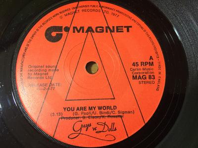 7-Zoll Schallplatte GUYS 'N DOLLS - You Are My World MAG83PROMO Magnet 1977 UK Rock Gebraucht
