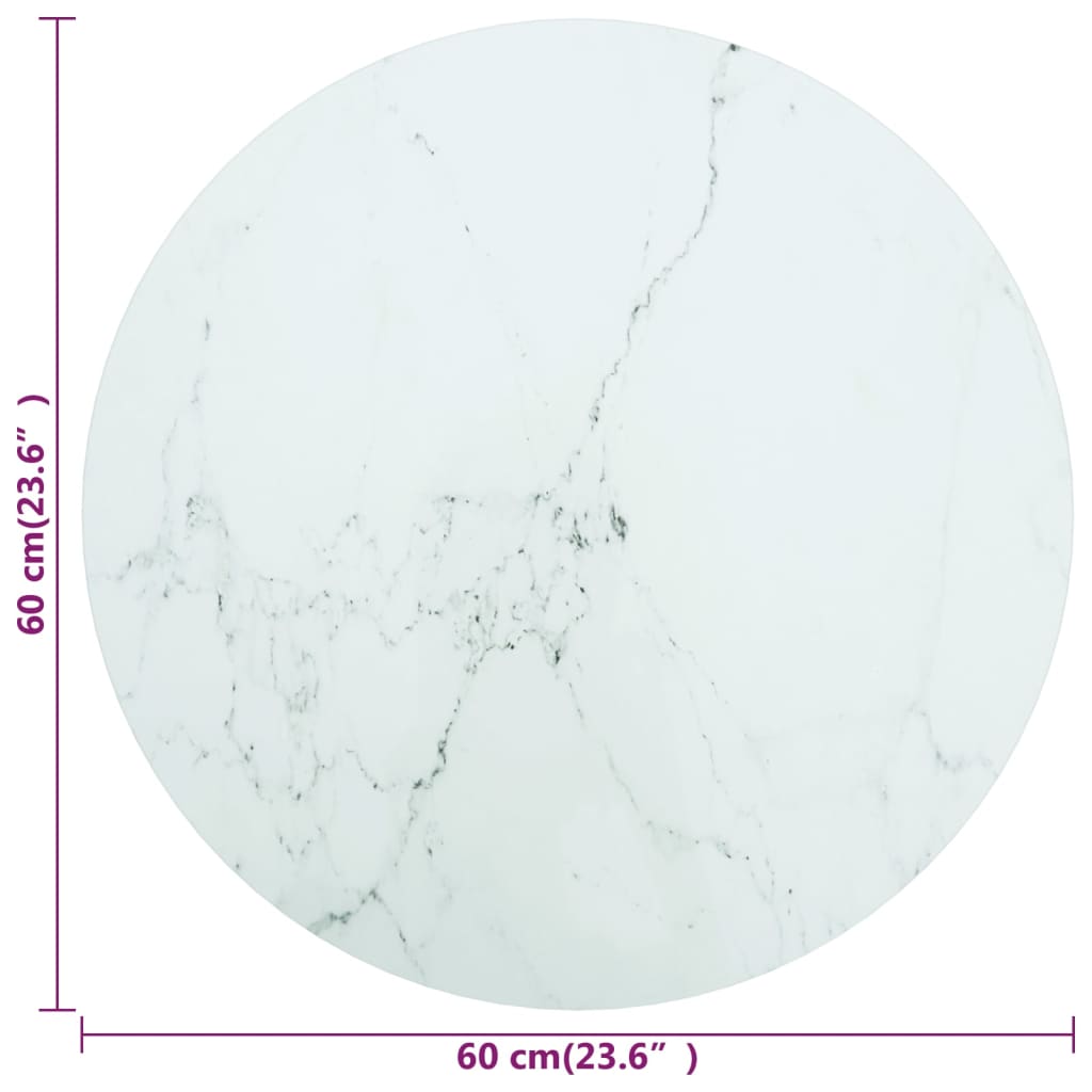 Vidaxl Blat Do Stołu, Biały, Ø60X0,8 Cm, Szkło Ze Wzorem Marmuru