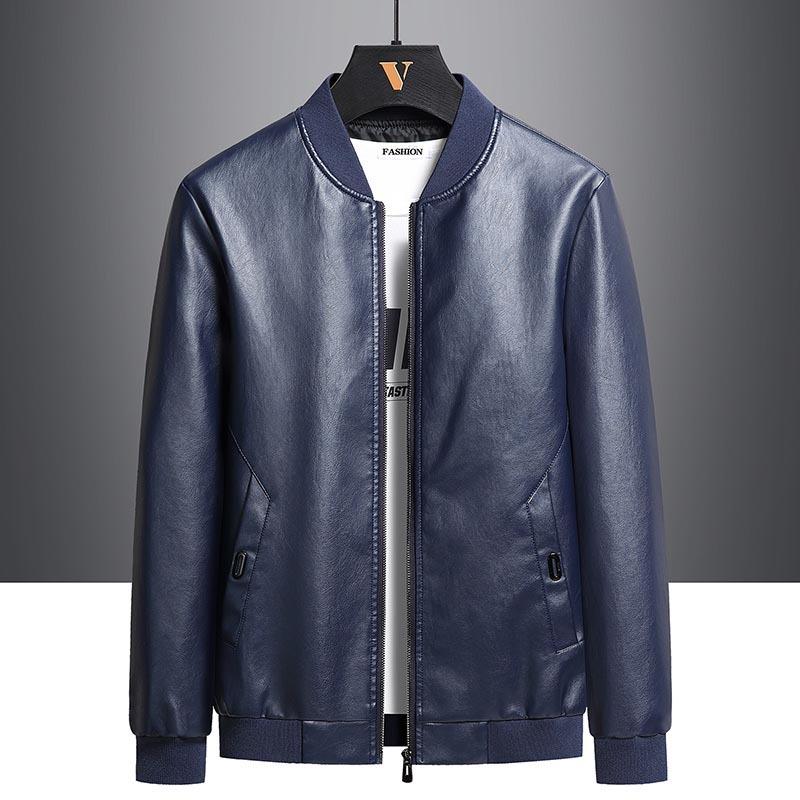 Men Casual Stand Collar Straight Hem Zip Leather Jacket Plus Size Jacket 8xl