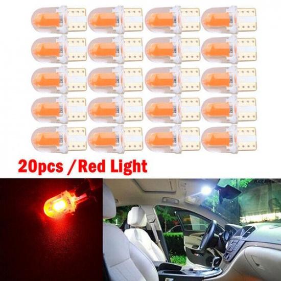 Red 20pc T10 194 168 W5W COB LED Auto License Plate Dome Map Light Bulb