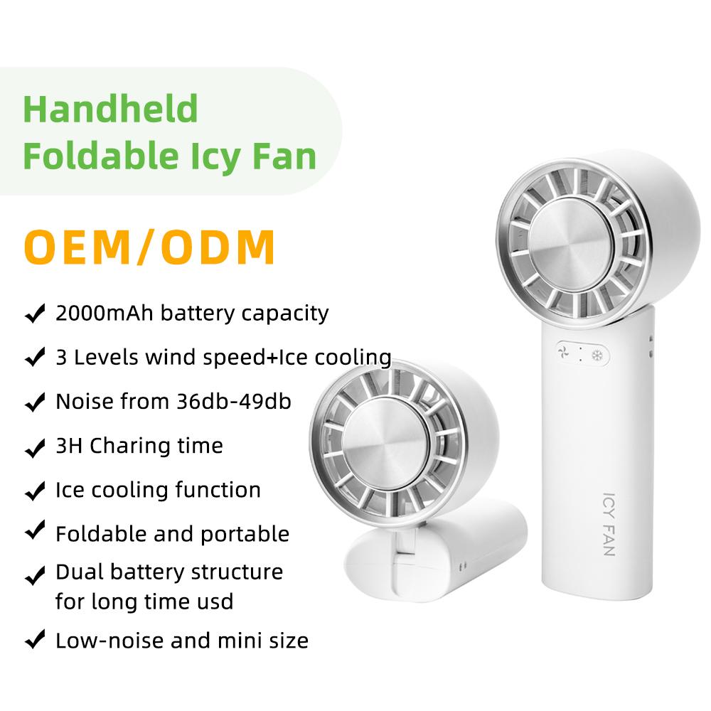 New Customizable Mini Fan Handheld With Led Light Portable Fan Mini USB 2000mah Rechargeable Battery Neck Fan Rechargeable USB