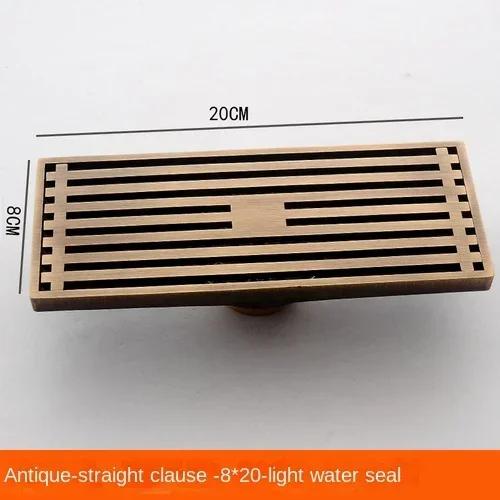 30cmx8cm Rectangle Brass Antique Brushed Carvd Drain Bathroom Drain Kitchen Shower Room Porch Waste Strainer Floor Drain