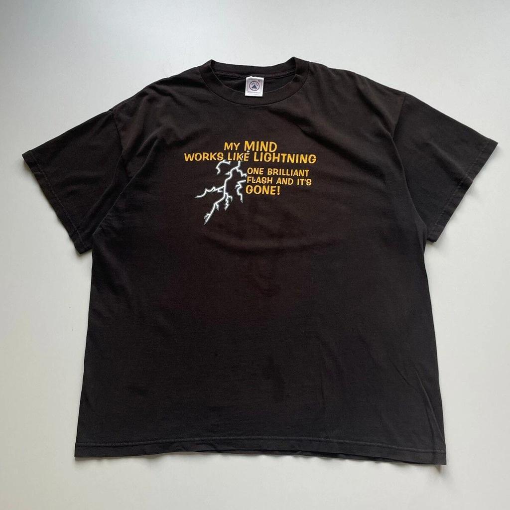 Vintage 2000s My Mind Works Like Lightning Funny Phrase Graphic T Shirt Men's XL