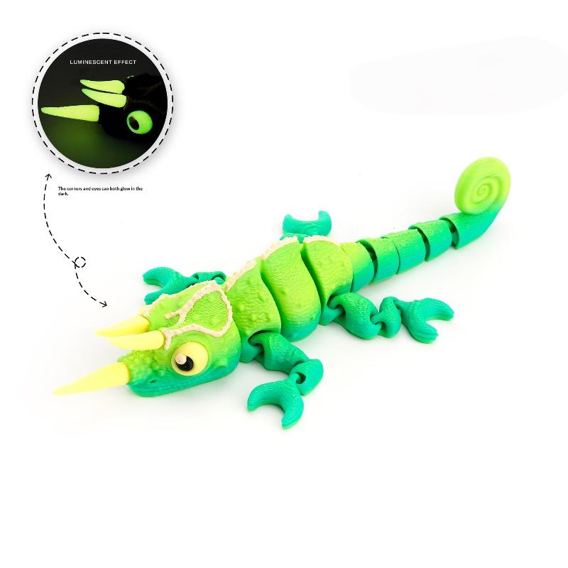 Glow In The Dark 3D Printed Chameleon Fully Articulated Fidget Animal Figurine Flexible Desk Ornament Room Decoration Gifts