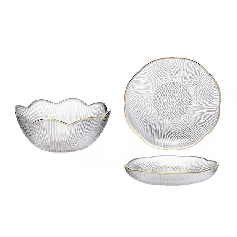 Ru Han Light Luxury Gold-Rimmed Glass Salad Bowls, Set of 3