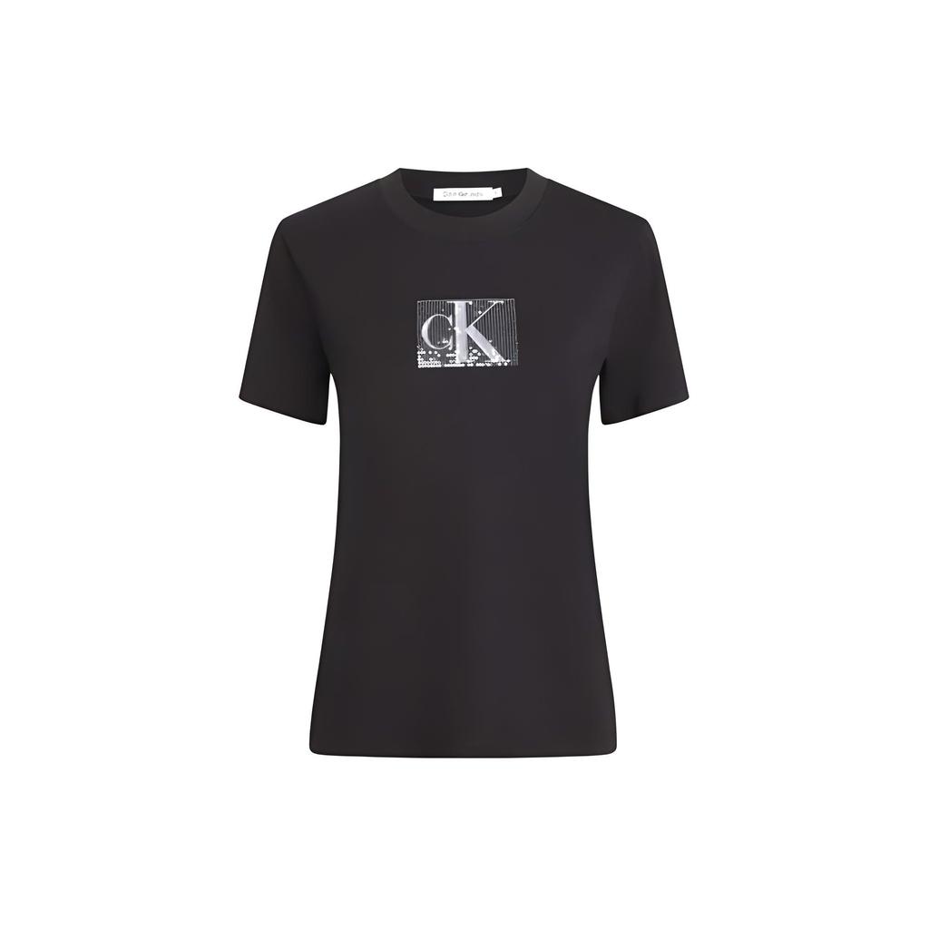 Calvin Klein Round Neck Pullover Letter Logo Print Slim Fit Short Sleeve T-Shirt Women Tops Black J20J222961-BEH