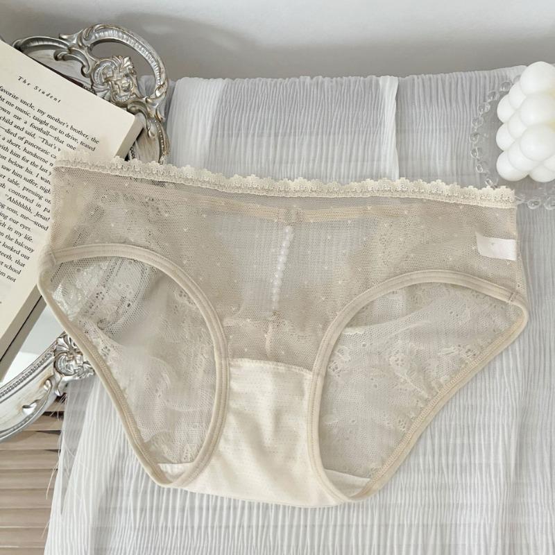 Lace Underwear for Girls Pure Desire Sexy Hollow Briefs Pearl Pure Cotton Crotch Triangle Panties