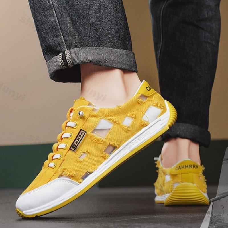 Fashion 2025 Summer New Hollow Mesh Breathable Comfortable Denim Casual Shoes for Men's Fashion Trend Versatile Low Top Chunky sneakers