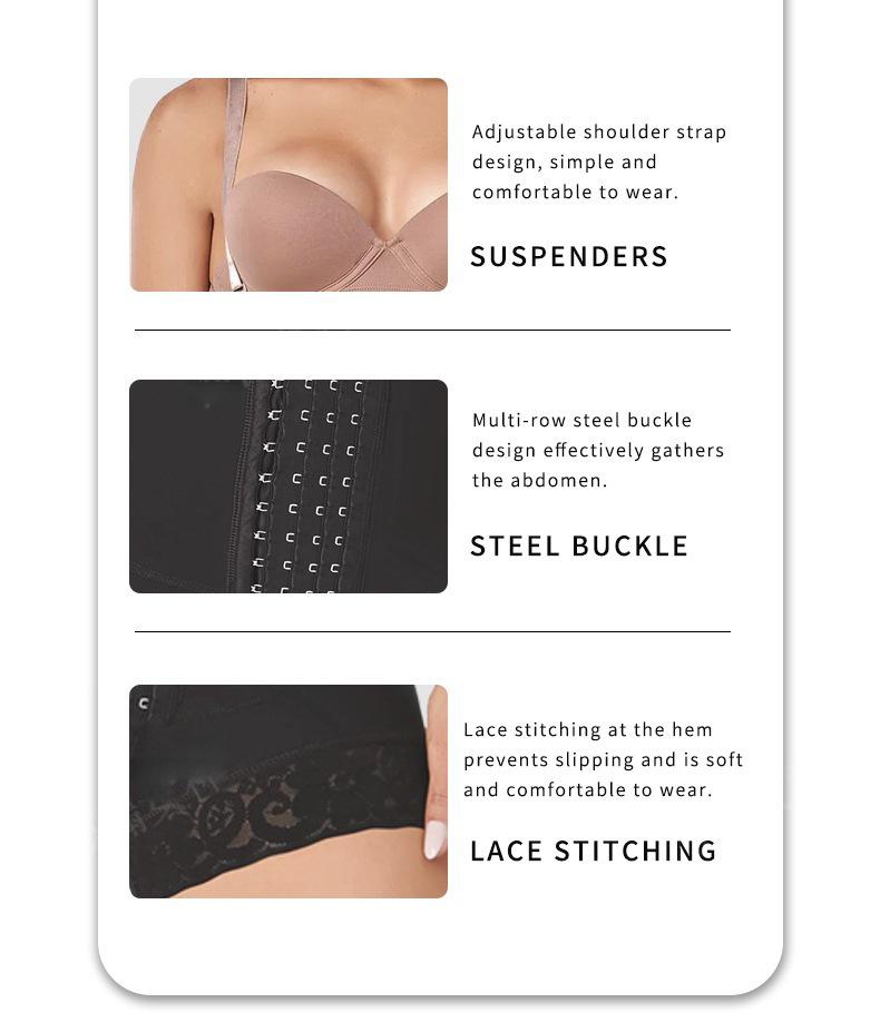Plus Size European & American Shaping Bodysuit: Chest Support, Crotchless, Four-Row Hook, Strong Compression for Slimming