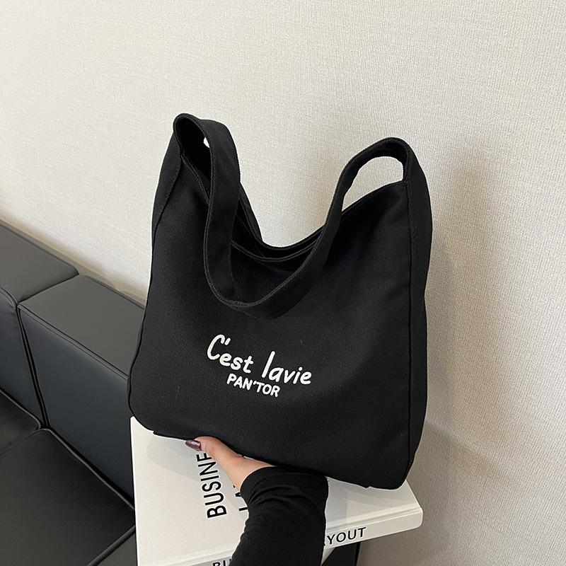 Korean Versatile Cloth Bag Women's 2025 New Casual Letter Large Capacity Shoulder Messenger Bag Tote Bag Simple Women's Bag