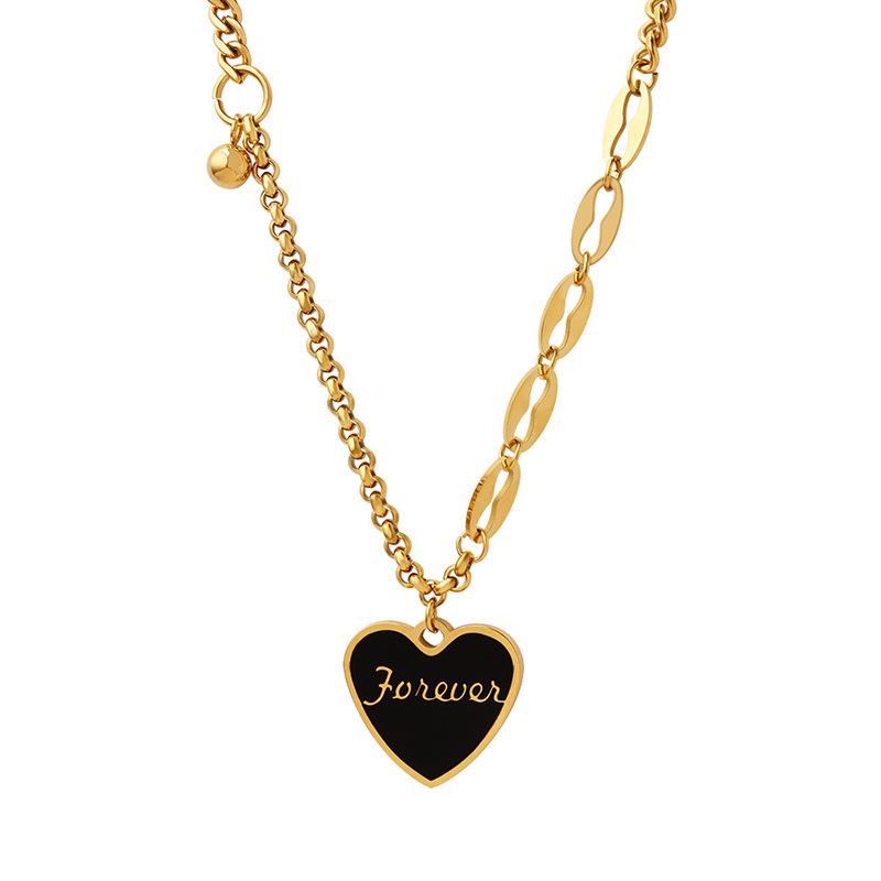 Chic Minimalist Women's Peach Heart Pendant Necklace: European & American Style, Sexy Layered Design with Drip Oil & Steel Beads