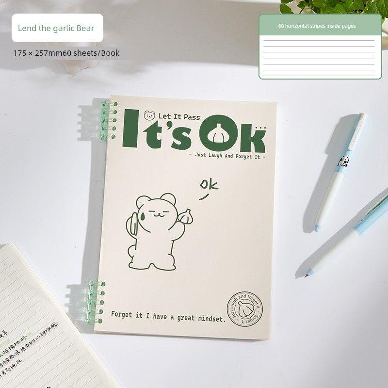 

Grade Three Class Two B5 Loose Spiral Notebook Notebook Book Student Good-looking Notepad Notebook for Correction Removable Shell K Lend the garlic Bear