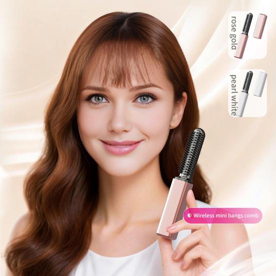 Mini Cordless Hair Straightener Brush Portable Women Bangs Hair Straightening Comb USB Rechargeable Fast Heating Electric Hair Brush