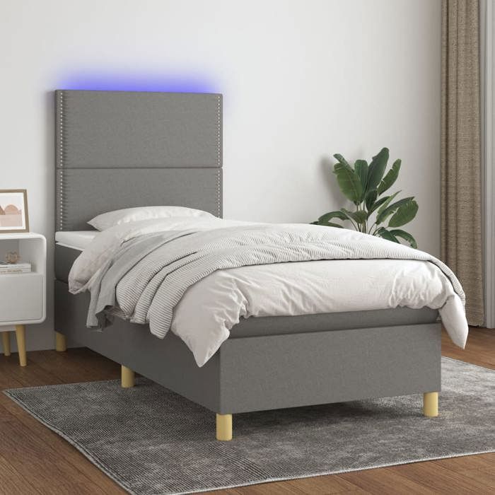 VidaXL Slat Bed Base with Mattress and LED, Upholstered Bed, Single Bed, Adult Bed for Interior Bedroom, 3135334