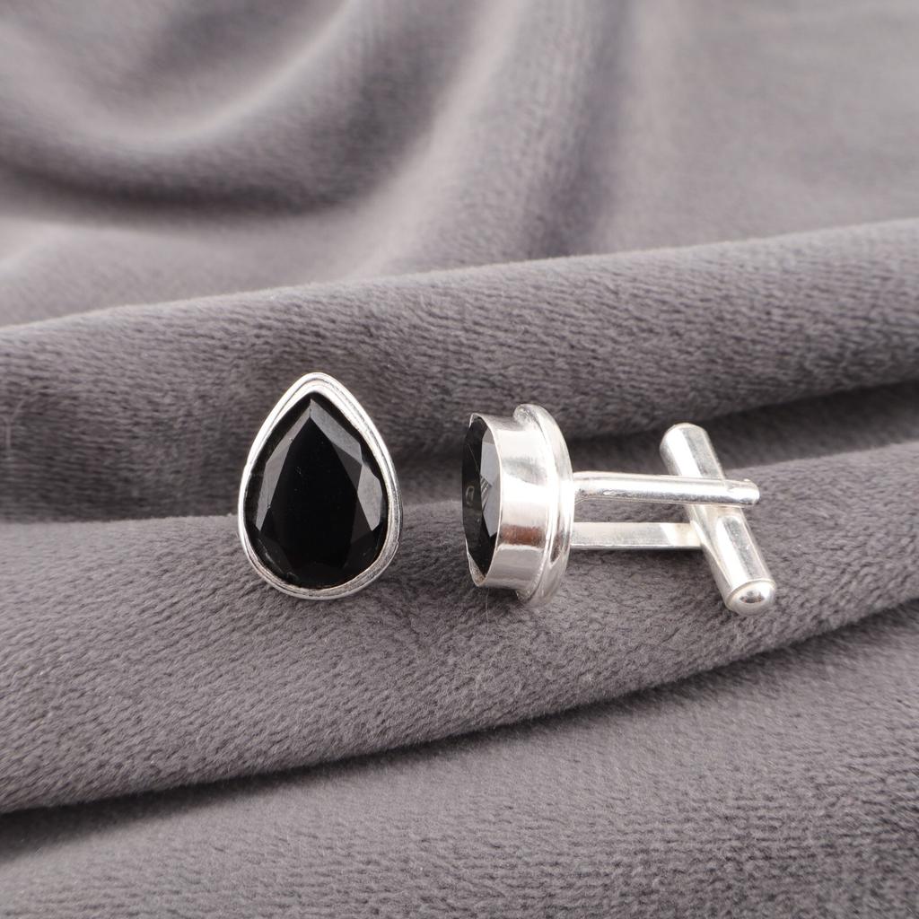 Natural Black Onyx Gemstone 925 Stamped Silver Jewelry Handmade Cufflinks 0.66" CL-6-17