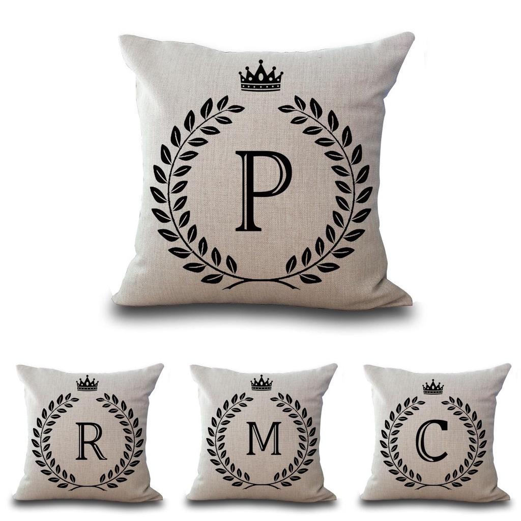Stylish 26 Letter Cotton Linen Cushion Cover Pillow Case For Home Sofa Decor 18 Inch