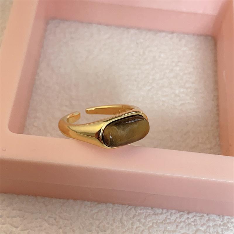 Li Luo Vintage Gold Brushed 925 Sterling Silver Adjustable Women's Ring