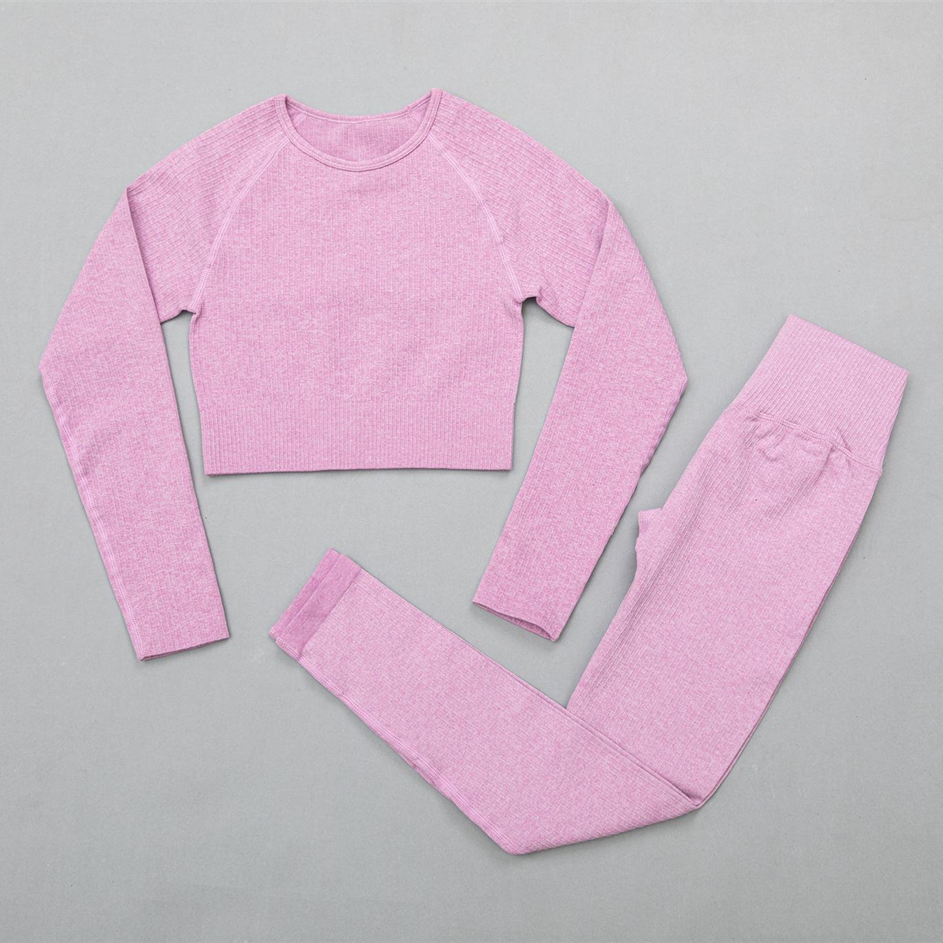 

Женский однотонный бесшовный спортивный топ в рубчик и высокоэластичный комплект для йоги S