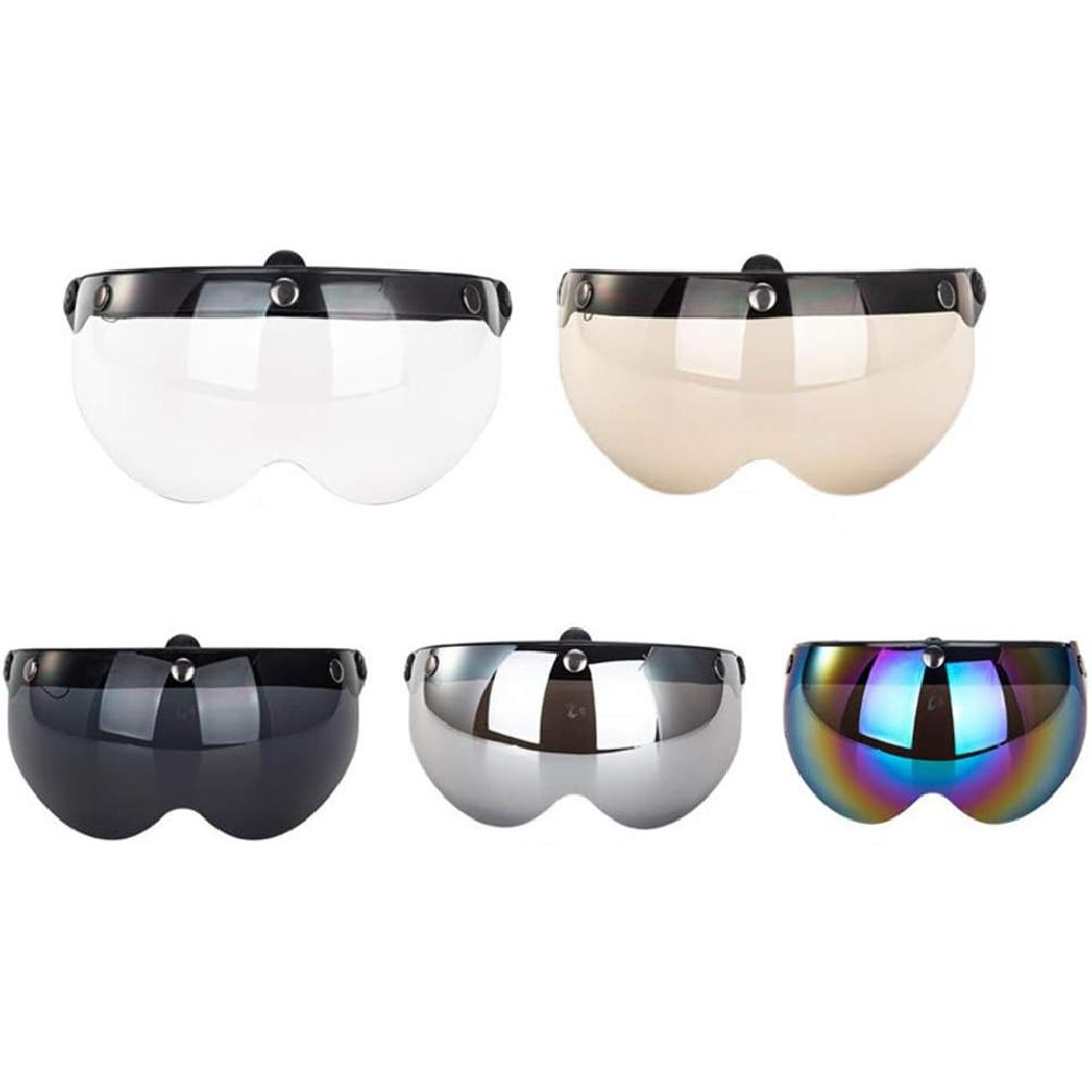 Universal 3-snap Retro Helmet Visor Windproof Sun Half Face Motorcycle Helmets Visor, Flip Up Visor Lens